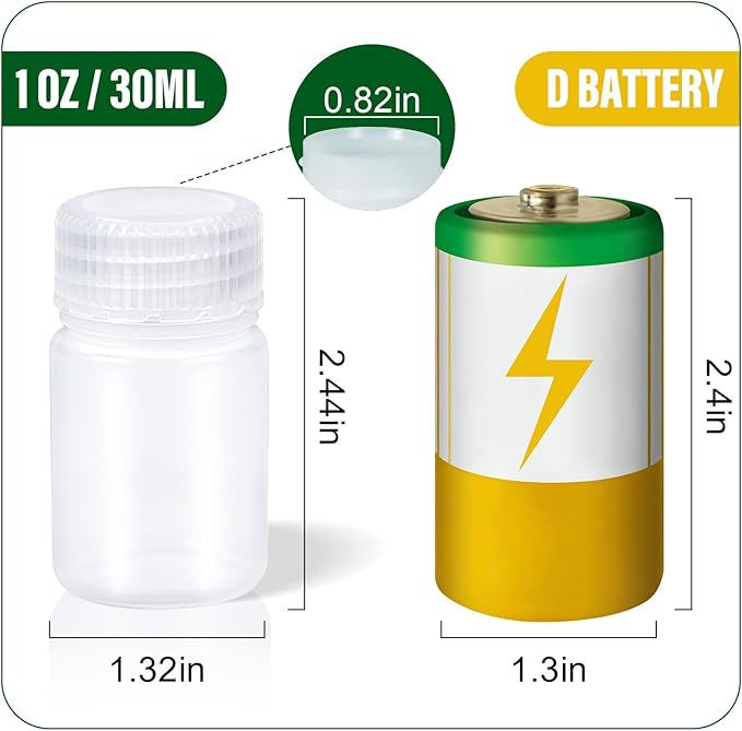 DEMORA 1 oz Small Plastic Bottles with Caps, Airtight Refillable Wide Mouth Travel Bottles for Toiletries, PP Food Grade Plastic Containers for Liquids Pill Sample Lab Reagent (Clear, 4 Pcs)