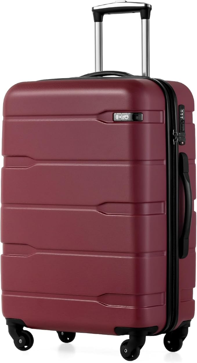 Coolife Medium Checked Luggage Hardside PC+ABS Suitcase with TSA Lock, Lightweight Rolling Carry On with Spinner Wheels(Radiant Pink, 24in)