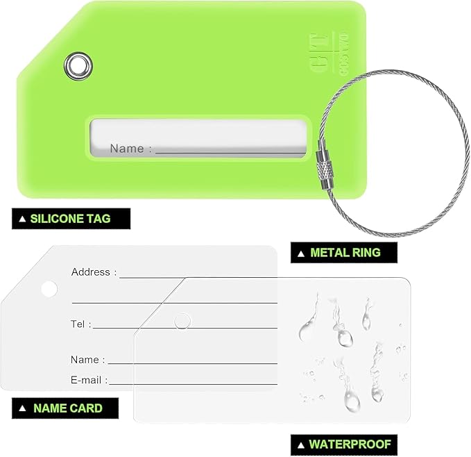 Gostwo 2 Pack Silicone Luggage Tags for Suitcases, 26 Initial Letter Baggage Labels Handbag School Bag Suitcase Instrument Tag with Stainless Steel Loop(Green)(Letter I)