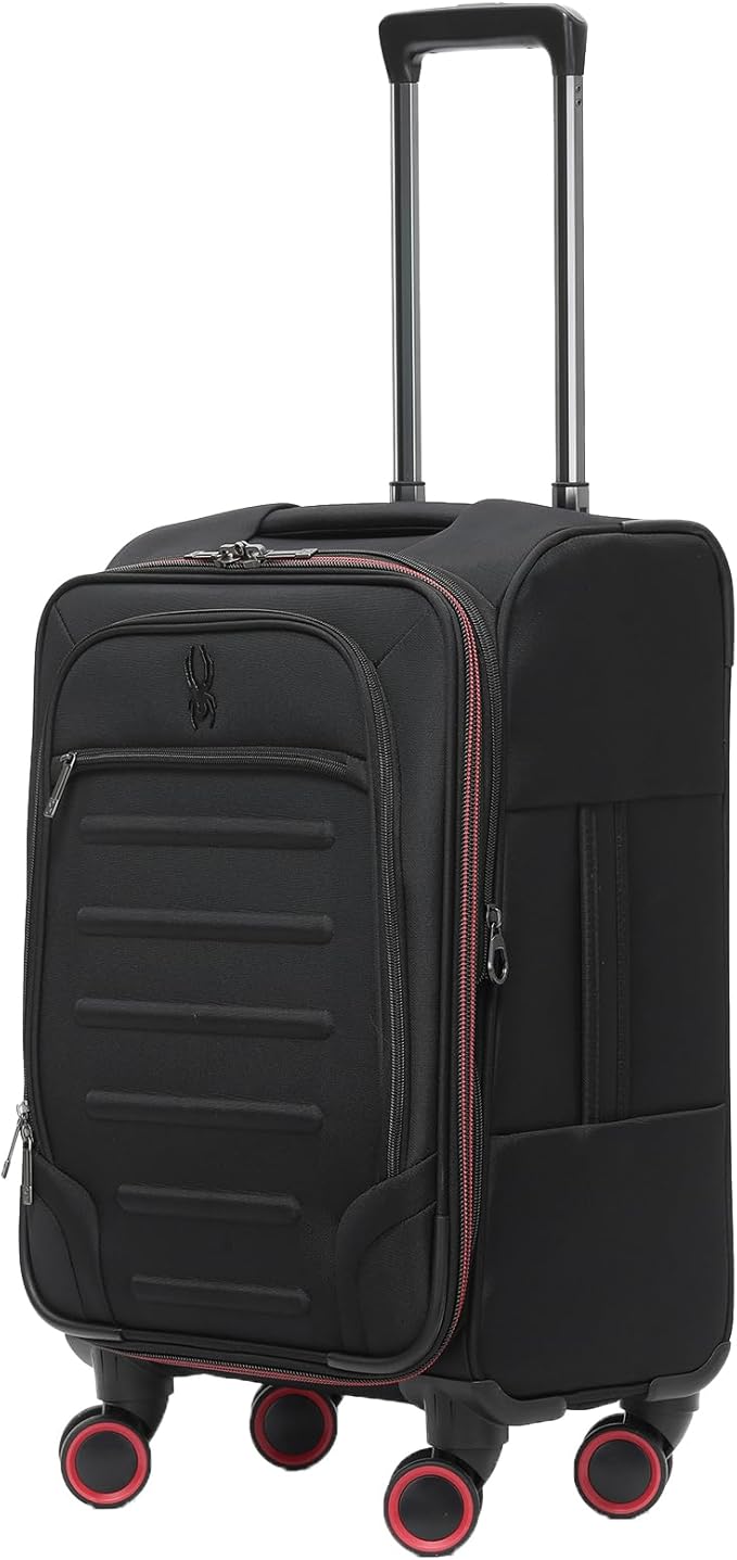 Spyder Pivot 22 Inch Expandable Softside Spinner Checked Luggage with 360° Spinner Wheels (Black, Carry-On)