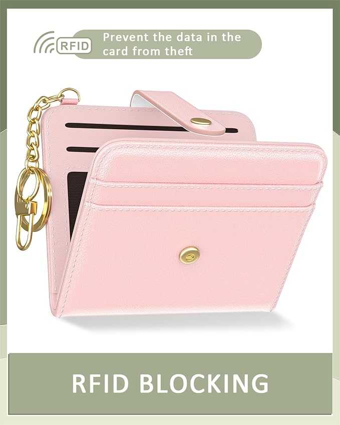 Aiawoxc Womens Wallet, RFID Small Wallets for Women, Slim Compact Credit Card Holder, Cute Leather Bifold Ladies Purse with Zipper Coin Pocket and ID Window, Pink