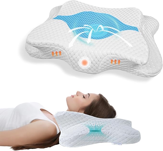 Memory Foam Pillows, Cervical Pillow for Neck and Shoulder Pain Relief, Ergonomic Contour Bed Pillow, Soft for Side Sleep Stomach Sleeping and Back Sleeper-Queen Size&Blue