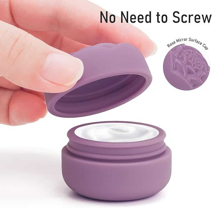 Travel Containers Bottle for Toiletry 4 Pack 3oz Leakproof TSA Approved & Refillable Mini Cream Jars, Silicone Squeeze Tube Rose Bottles for Shampoo Lotion Body Wash BPA Free +Bag, Purple Rose
