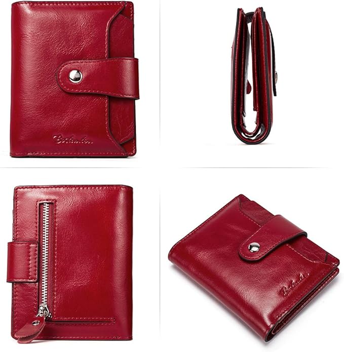BOSTANTEN Women Leather Wallet RFID Blocking Small Bifold Zipper Pocket Wallet Card Case Purse with ID Window