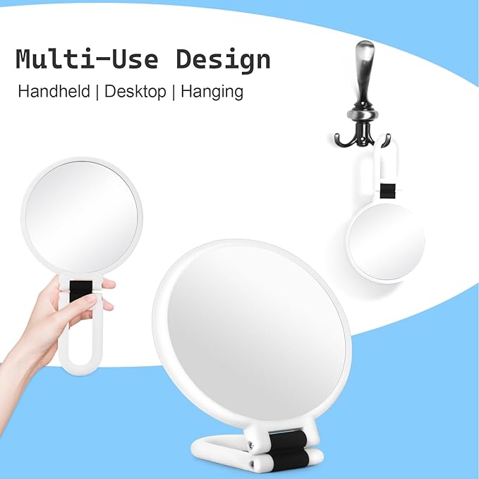 Sifolo 30x Magnifying Mirror, Travel Hand Mirrors with Handle - Double Side Handheld Mirror with 1X 30X Magnification & Adjustable Handle, Hand Held Foldable Travel Mirror for Makeup(Pearl White)