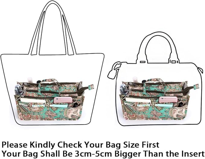 BTSKY New Printing Handbag Organizers Inside Purse Insert-High Capacity 13 Pockets Bag Tote Organizer with Handle Peacock Flower