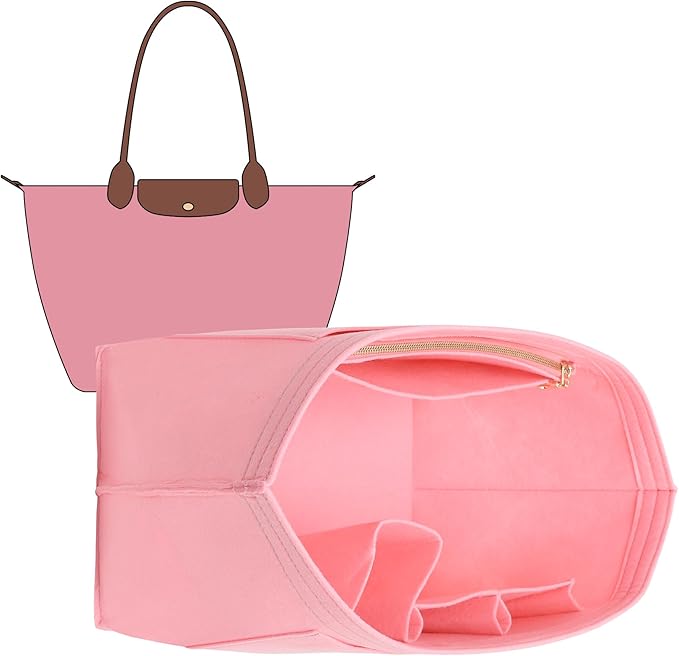Doxo Purse Organizer Insert Compatible with Longchamp Le pliage L Handbag Insert Felt(L,Pink)