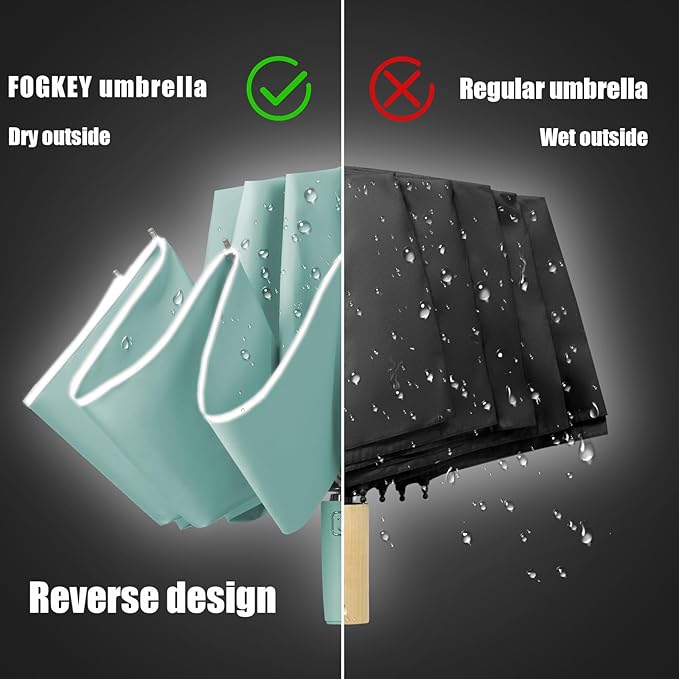 Fogkey Large Windproof Travel Umbrella, Portable Reverse Folding Car Umbrella, Compact Inverted Design with Waterproof Canopy, Automatic, 10 Durable Ribs, 45.6/13 Inch, Fits Backpack