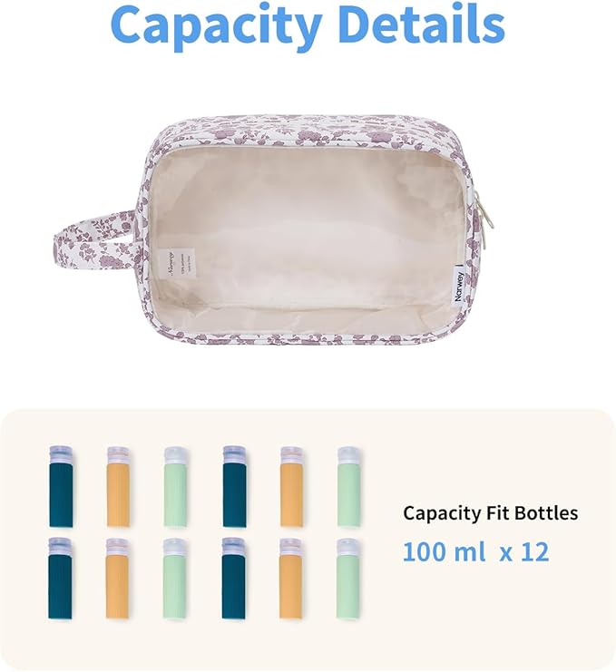 Narwey Clear Toiletry Bags for Traveling Women Men, Clear Travel Bags for Toiletries Makeup Bag Cosmetic Bag with Zipper, Make Up Organizer, Skincare Bag (Dusty Pink Flower)