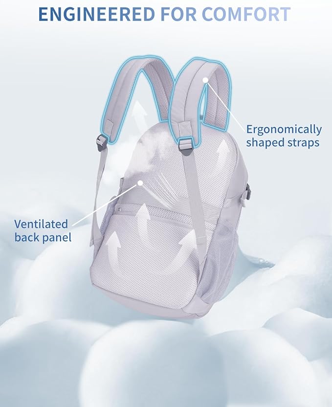 ECOHUB Travel Backpack for Women, 17.3 inch Suspended Laptop Backpack, Fashion Water-Resistant College Computer Bookbag, 28L Personal Item Bag with 12 Pockets for Causal, Work, Grey