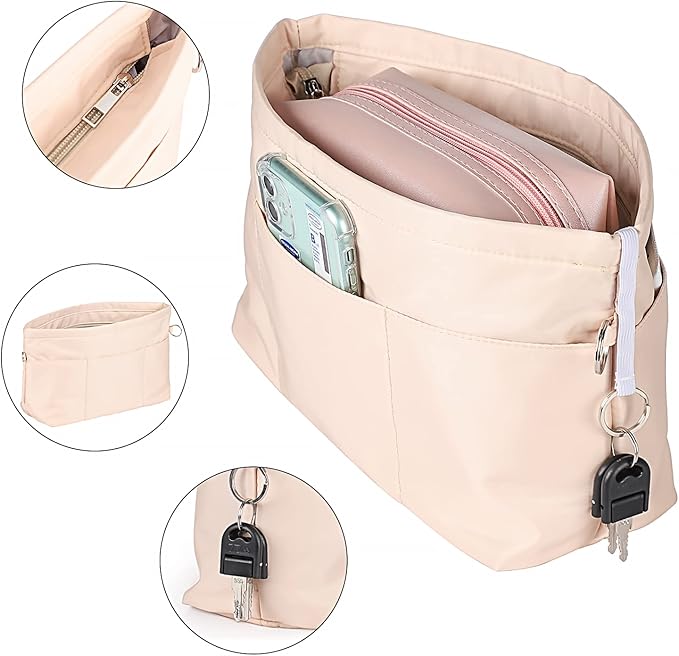 Sightor Nylon Handbag Organizer Insert - Purse Tote Shaper in Bag (Beige, Large)