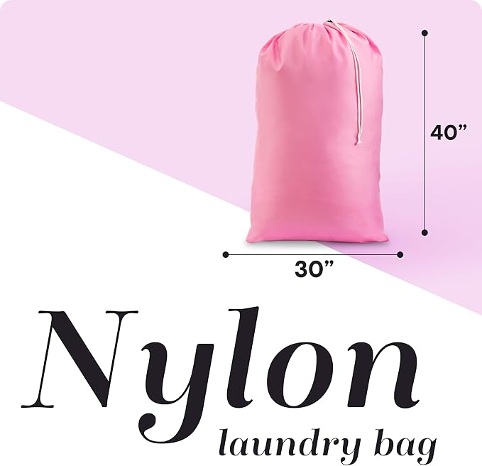 Handy Laundry Extra Large Heavy Duty Laundry Bag – 30" x 40" Pink Nylon, Durable Drawstring Closure, Machine Washable, Holds Up to 60 lbs, Travel Dirty Clothes Bag, Laundry Hamper Liner