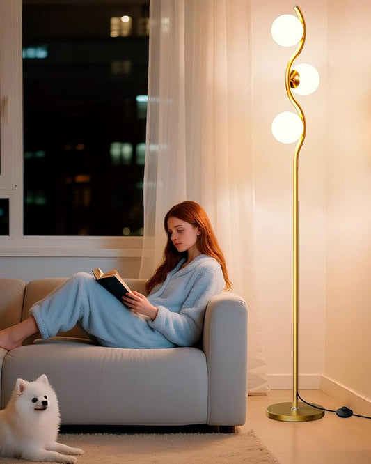 Lightdot Globe Floor Lamp for Living Room Mid Century Modern Floor Lamps with 3Pcs 3000K Soft Warm White Bulbs Included Gold Standing Lamp with 5Lbs Heavy Base for Bedroom/Sofa Beside/Corner Decor