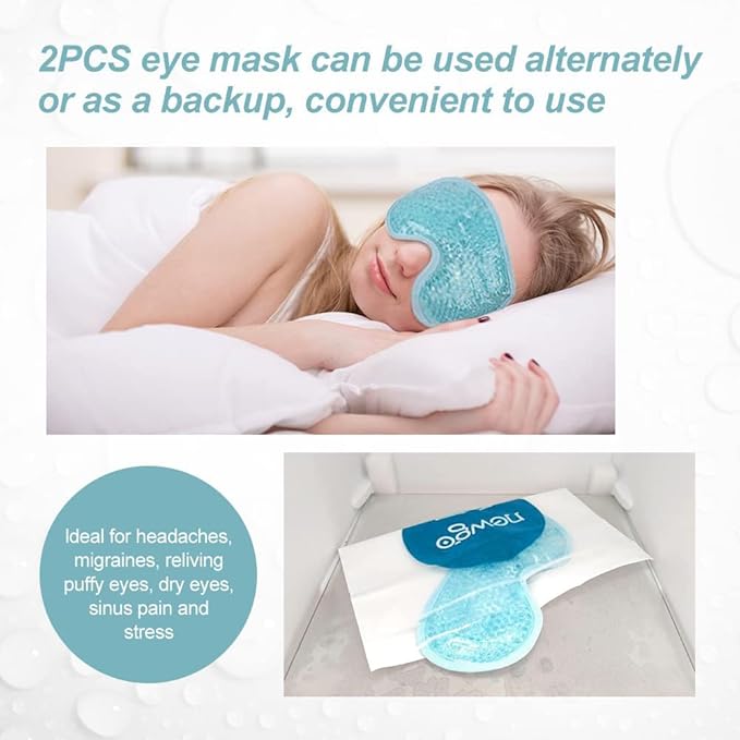 NEWGO Cooling Eye Mask for Puffy Eyes, Cold Eye Mask Eye Ice Pack for After Eyes Surgery, Tension Stress Relief, Itchy Eyes, Headaches, Dark Circles - Blue (Blue-2Pack)