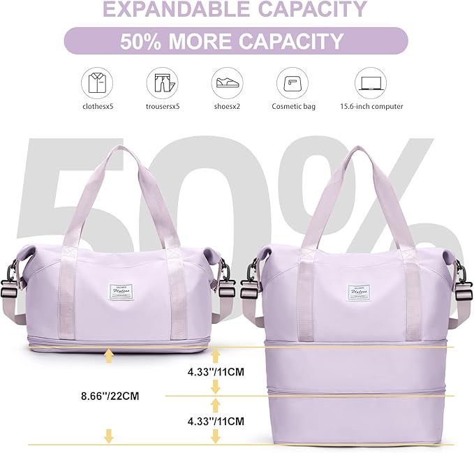 Travel Duffel Bag, Sports Tote Gym Bag, Shoulder Weekender Overnight Bag for Women