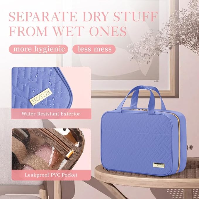 HOTOR Travel Toiletry Bag - Hanging Toiletry Bag for Women & Men, Makeup Bag/Big Comparment, Waterproof for Travel Accessories, Travel Essentials, Medium, Aegean-Blue