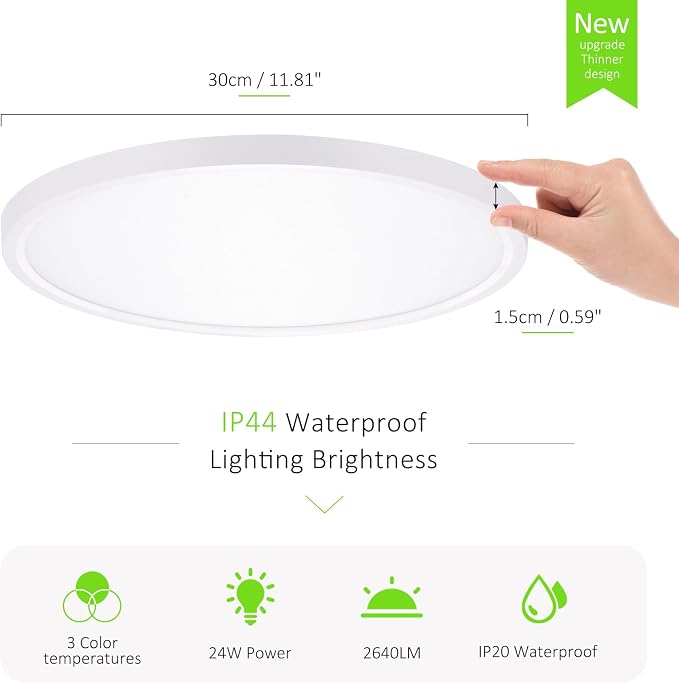 6 Pack LED Flush Mount Ceiling Light, 24W Ultra Thin Round White 3000k/4000k/6500k 3 Color Temperatures Adjusted 12 Inch Modern Ceiling Lights for Bedroom Bathroom Kitchen