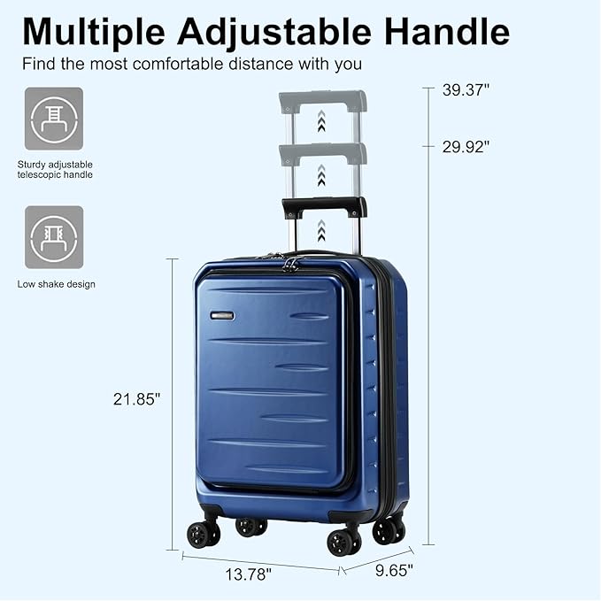 Expandable Carry On Luggage Airline Approved, 20 Inch Lightweight ABS+PC Hard Shell Suitcases with Front Pocket, Spinner Wheels, TSA Lock (Navy Blue, 1PC)