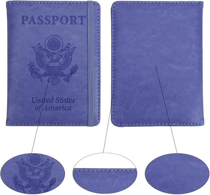 Passport Holder for Travel, Passport Holde Passport Cover Wallet Travel Passport Holders Must Haves for Women Men, PU Leather Passport Book Card Holder Case,Travelling Essentials, Dark Purple