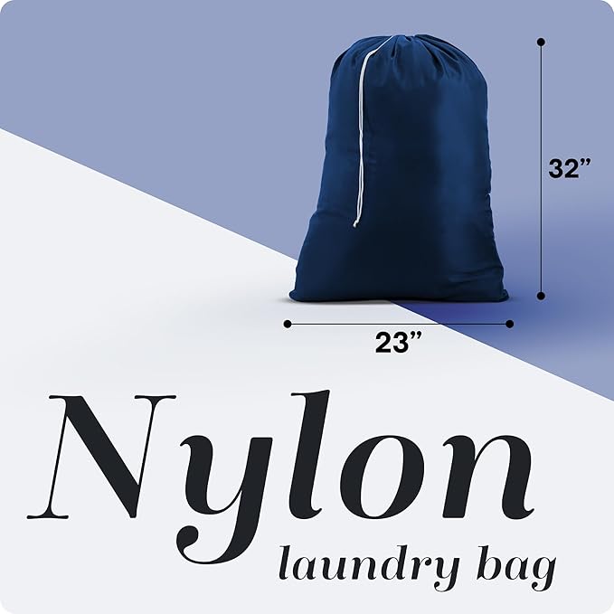 Handy Laundry Heavy Duty Nylon Laundry Bag, 22 x 32 Inch, Durable Drawstring Closure, Machine Washable, Hamper Liner or Storage Bag, Navy Blue