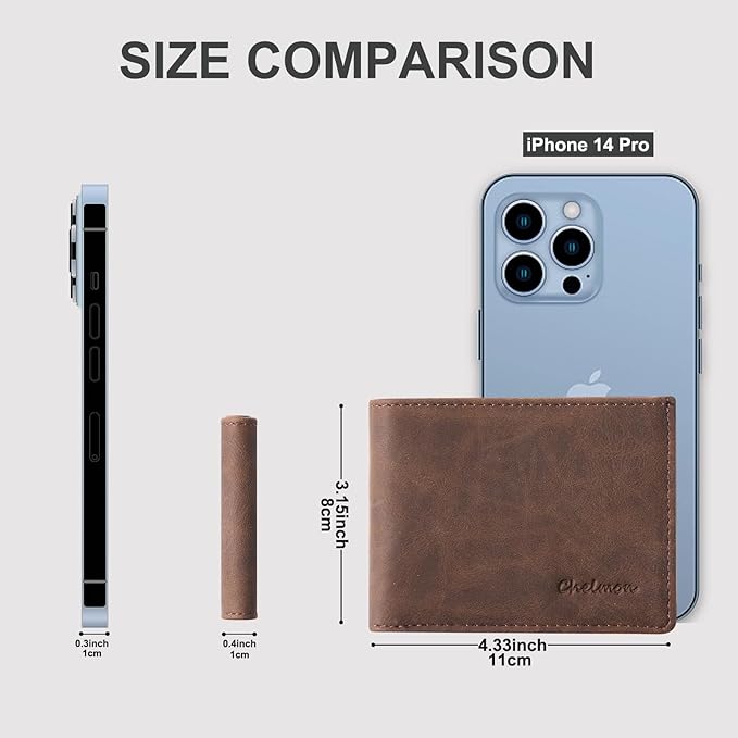 Chelmon Slim Wallet for Men ID Window with RFID Blocking Front Pocket Minimalist Bifold Bussiness Card Holder Gift for Men, CH Coffee