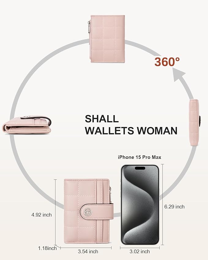 BOSTANTEN Small Wallet for Women Leather RFID Blocking Card Holder Bifold Compact Wallets With Zipper Coin Pocket Pink