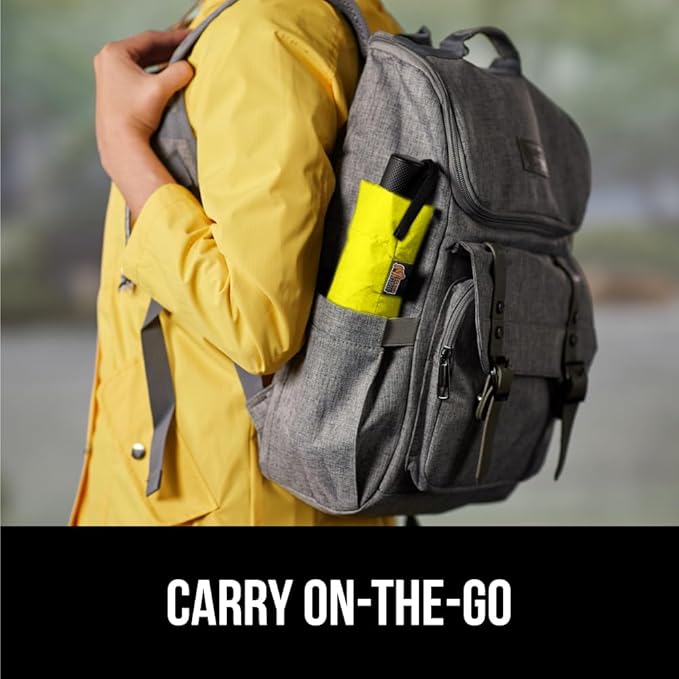 GORILLA GRIP Strong Windproof Stick Compact Umbrella for Rain, One-Click Automatic Open and Close, Durable Quick Dry Waterproof Material, Lightweight and Portable, Travel Size Fits Backpack, Yellow
