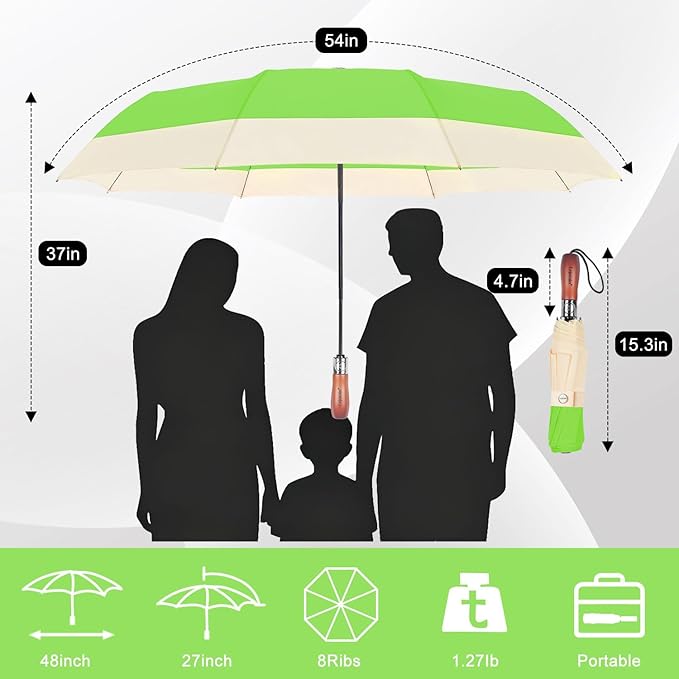 Lejorain Compact Golf Umbrella Large - 54inch Travel Big Portable Automatic Folding Umbrella Windproof for Men Heavy Duty 210T Dupont Teflon Coated Umbrella for Rain