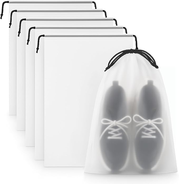 Large Shoe Bags for Travel, Waterproof Storage Organizer with Drawstring, Frosted Clear Travel Shoe Bag, 5 Pack 17.7 x 13.8 Inches