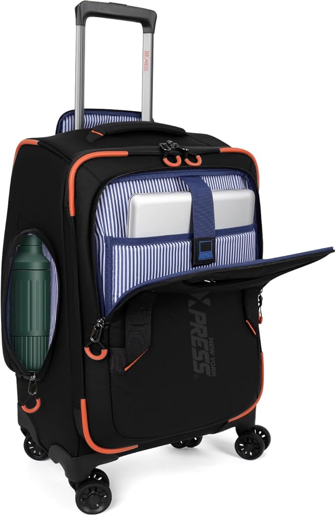 22" Luggage, Softside Suitcase w/Double Spinner Wheels, Waterproof,Lightweight Rolling Suitcases for Men/Women（Black,22in）