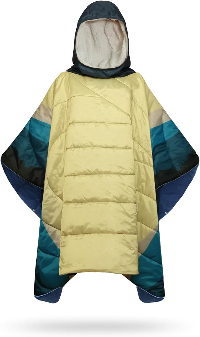 Camping Blanket, Poncho Wearable Hoodie Blankets Outdoor Waterproof Windproof Warm Durable & Portable for Stadium, Concerts, Car,Travel, Beach, Picnic, Grass,75 * 52 inch