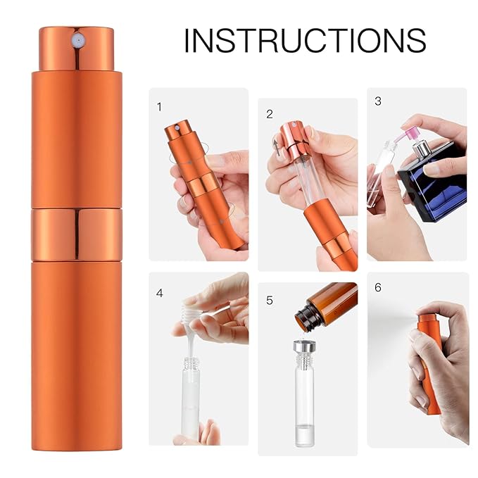 LISAPACK 8ML Atomizer Perfume Spray Bottle for Travel (3 PCS) Empty Cologne Dispenser, Portable Sprayer (Yellow, Green, Orange)