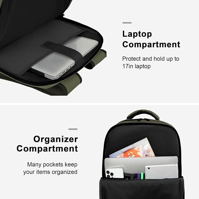 MATEIN Carry on Travel Laptop Backpack, Large Flight Approved Personal Item Travel Backpack with Shoe Compartment, Water Resistant Weekender Overnight Bag Fit 17 Inch Laptop, Green