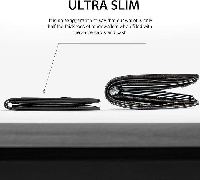 GSOIAX Slim Wallet for Men Rfid Blocking Leather Bifold Front Pocket Carbon Fiber Credit Card Holder Novelty Wallets With Gift Box (Black)