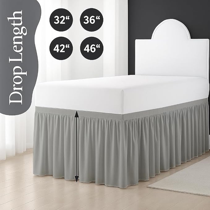 Cottingon Dorm Bed Skirt Twin XL 32" with Split Corners, 100% Microfiber Soft and Stylish, College Room Essential, Extra Long Dust Ruffle for Extended Beds, Light Grey