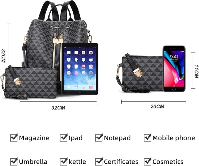 Makes Backpack Purse for Women PU Leather Travel Satchel Handbag Convertible Design Bag with Purse 2 Piece
