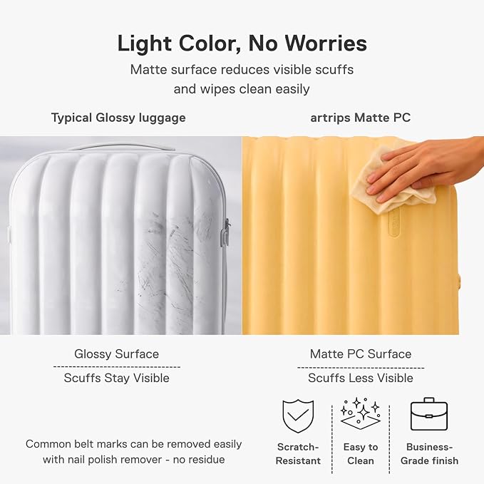 artrips Carry On Luggage 20 Inch for Business Travel & Short Trips, Italian-Inspired Lightweight Hard Shell Suitcase, German PC Matte Shell, Airline Approved, TSA Lock, Yellow