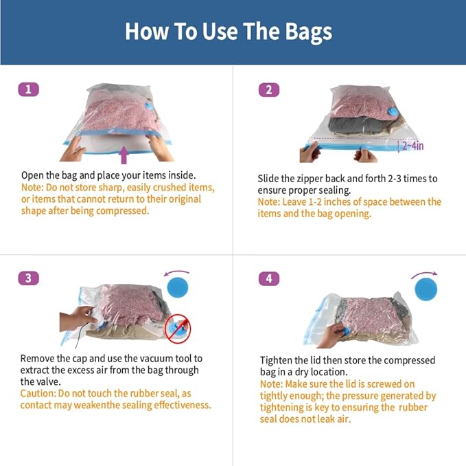 20 Pack Space Saver Vacuum Storage Bags for Clothing Travel, Vacuum Seal Compression Bags for Clothes, Packing, Luggage, Blankets, Comforters and Pillows, Electric Pump Included