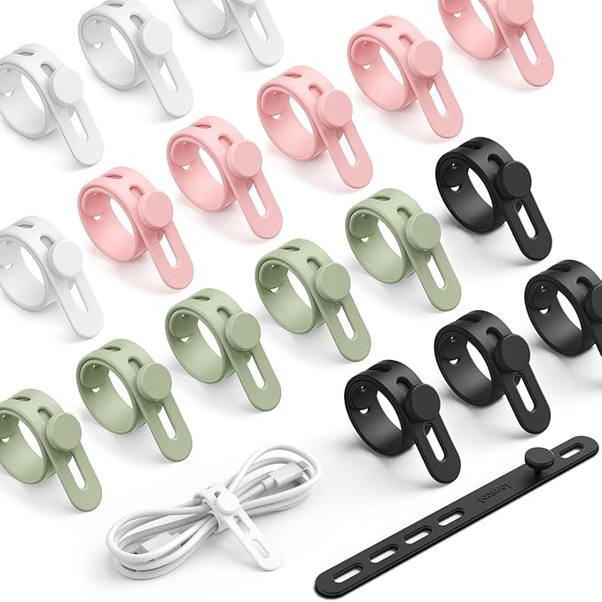 Lamicall 20Pack Silicone Cable Ties Cord Organizer - Elastic Durable Reusable Cord Straps, Cable Wraps Management, Home Office Dorm Organizer Ties for Phone Charger Electrical Wire, Travel Essentials