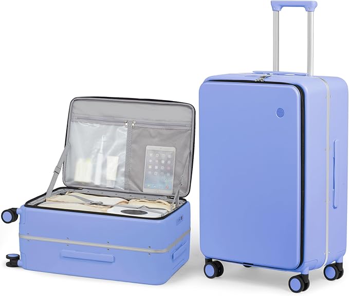 mixi 24 Inch Checked Luggage PC Hard Shell Suitcase Top Opening Aluminum Frame Travel Suitcases with Wheels, Lilac Purple