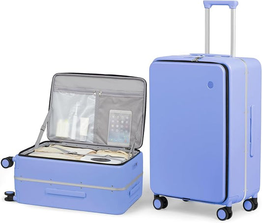 mixi 24 Inch Checked Luggage PC Hard Shell Suitcase Top Opening Aluminum Frame Travel Suitcases with Wheels, Lilac Purple
