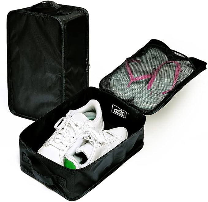 Travel Shoe Bags, Foldable Waterproof Shoe Pouches Organizer-Double Layer (8 Black Shoe Bags)