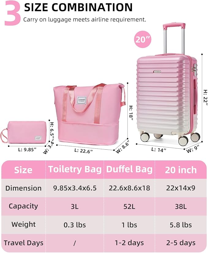 LARVENDER Carry on Luggage 22x14x9 Airline Approved, Expandable 20 Inch Hardside Suitcase with Wheels TSA Lock, PC+ABS Lightweight Carry on Suitcases for Women, Peach Sparkling (20/DB/TB)