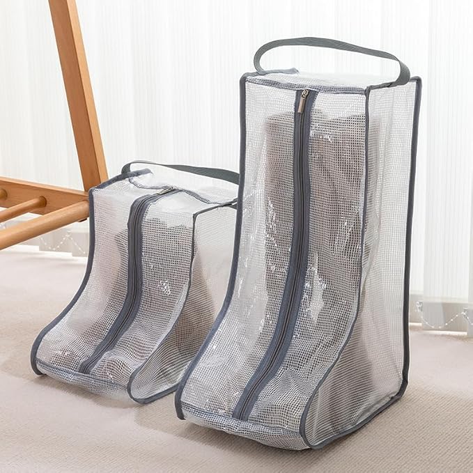 2 Set Boot Storage,Portable Short Boots and Tall Boots Storage or Protector Bag,Shoe Dust Bags,Shoe Sleeves for Travel,Clear Boots Cover,Shoes Packing Organizers for Adult Sneakers (Black Edge-Short)