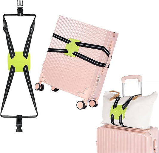 Luggage Straps for Suitcases, Travel Accessories to Connect Two Suitcase, Add A Bag Luggage Strap for Carry On Luggages Adjustable Buckle Belt (Black/Green-1pcs)