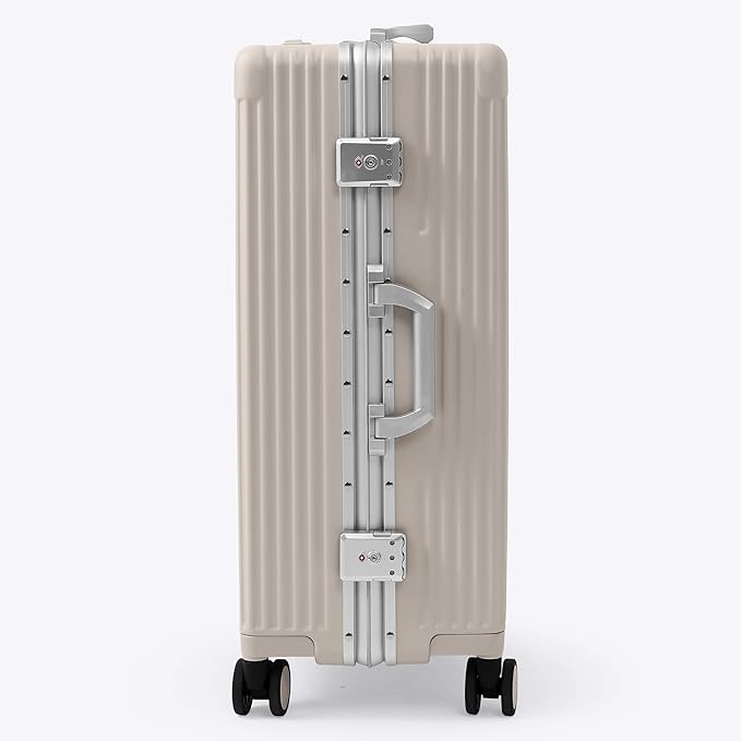 Nobl Travel Zipperless Check In Suitcase - Aluminum Frame, Medium Check In luggage 27x17.5x10.4 Airline Approved by Noble Travel - Polycarbonate Shell - TSA Locks, 360° Spinner Wheels - Sand