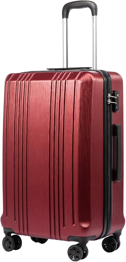 Coolife Luggage PC+ABS Hardshell Suitcase with TSA Lock, Spinner Checked Lightweight (wine red, M(24IN))