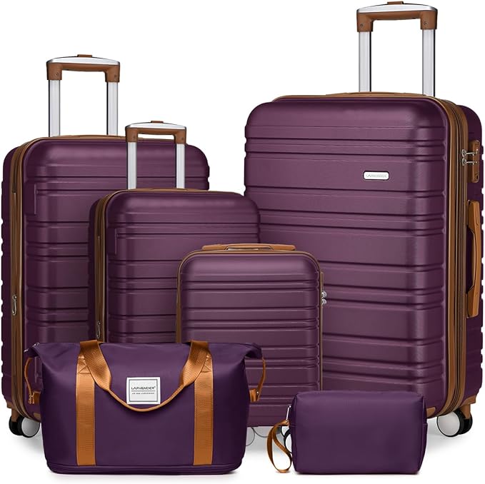LARVENDER Luggage Sets 6 Piece, Expandable Hardside Carry on Suitcase Set with Spinner Wheels, Lightweight Rolling Luggage Sets for Women with TSA Lock, Purple