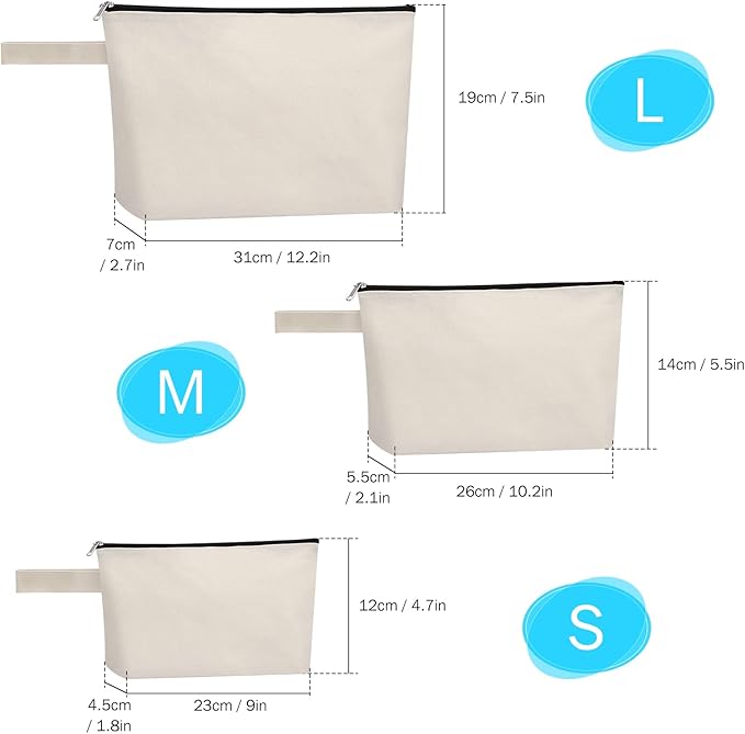 10 Pieces Cotton Canvas Makeup Bag with Bottom, Multi Purpose Cosmetic Bag with Zipper MN-WB07 Wb07