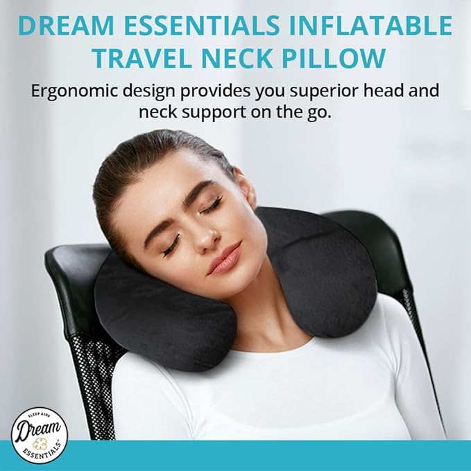 Wild Essentials Inflatable Travel Neck Pillow, U-Shape with Washable Soft Cover (Purple)